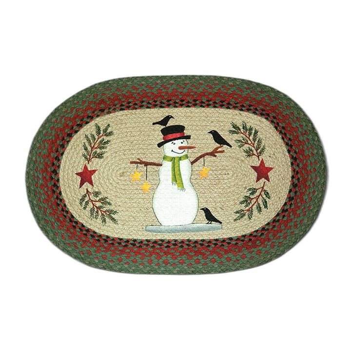 Earth Rugs Op-25 Snowman With Crow Oval Patch 20 X 30
