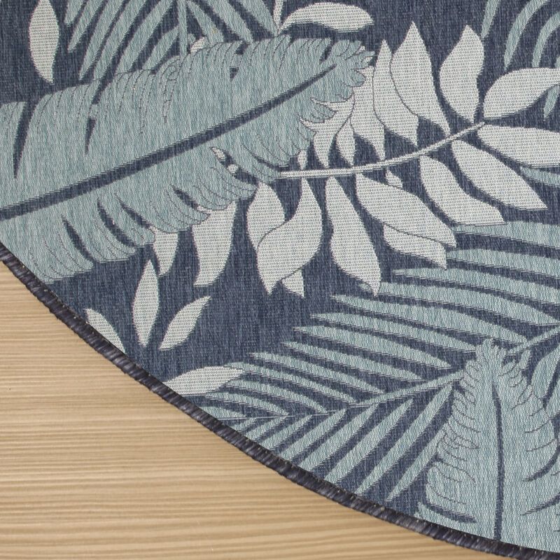 HomeRoots 4' Navy Blue Round Floral Indoor Outdoor Area Rug image number 5