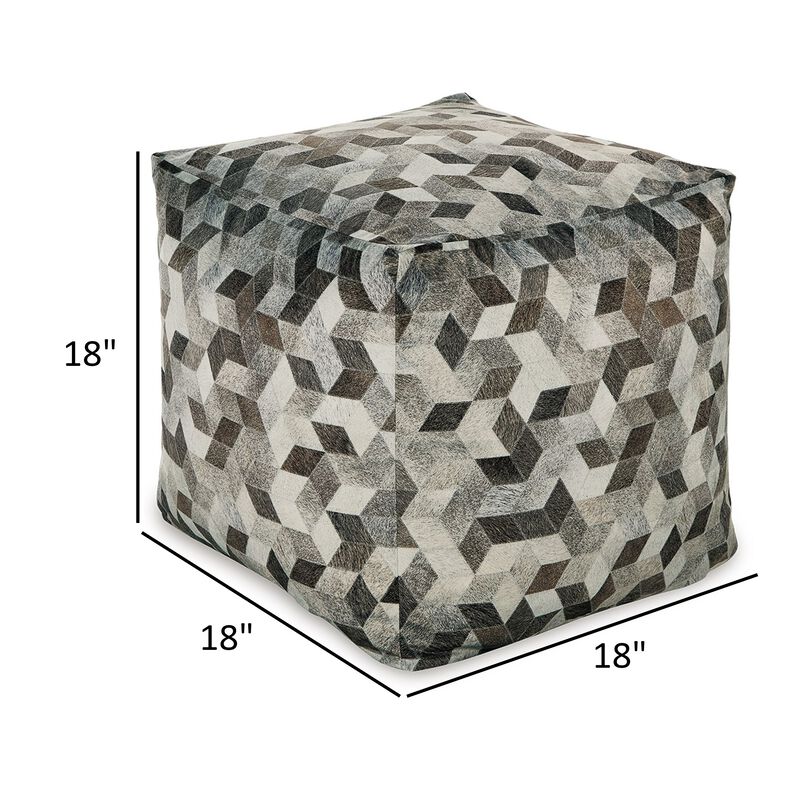 Ottoman Pouf, 18 Inch, Square, Brown and Gray Polyester Modern Style Design - Benzara