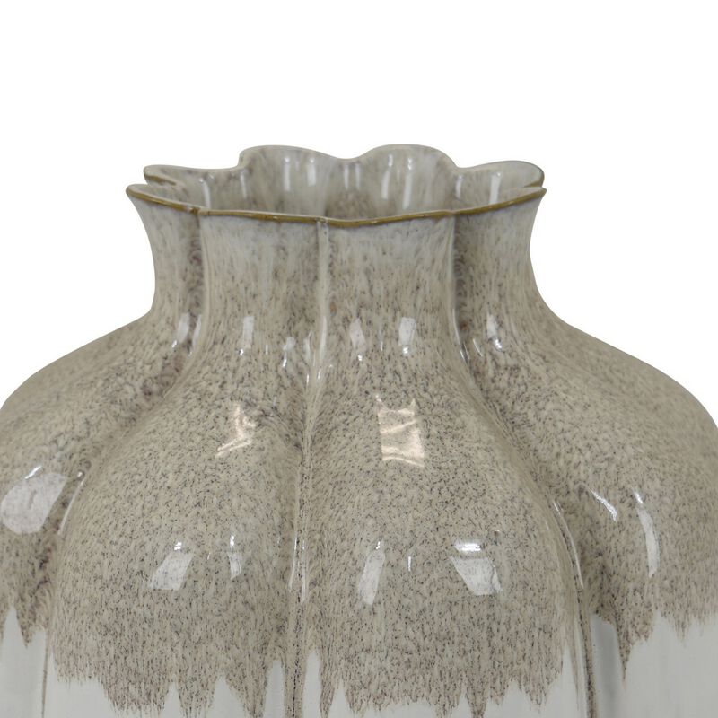 Roxy Rounded Vase with Scalloped Rim, Multi Colored Ceramic 11 Inch - Benzara