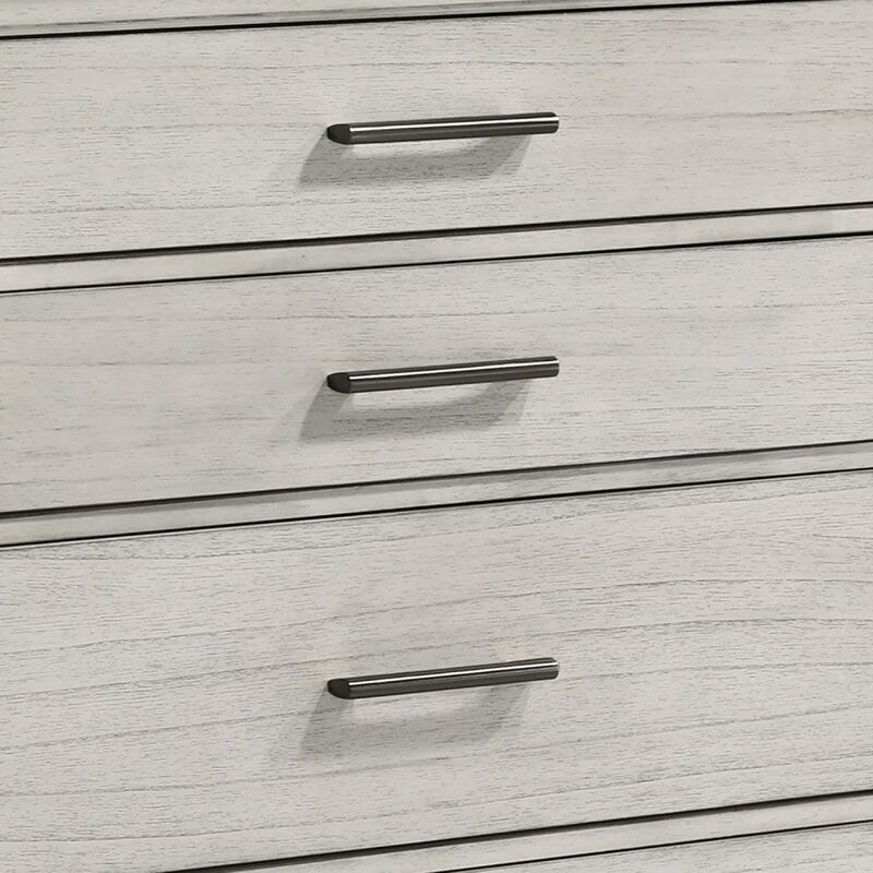 Jeni Tall Dresser Chest, 5 Drawers, Chrome Handles, Rustic White Mist