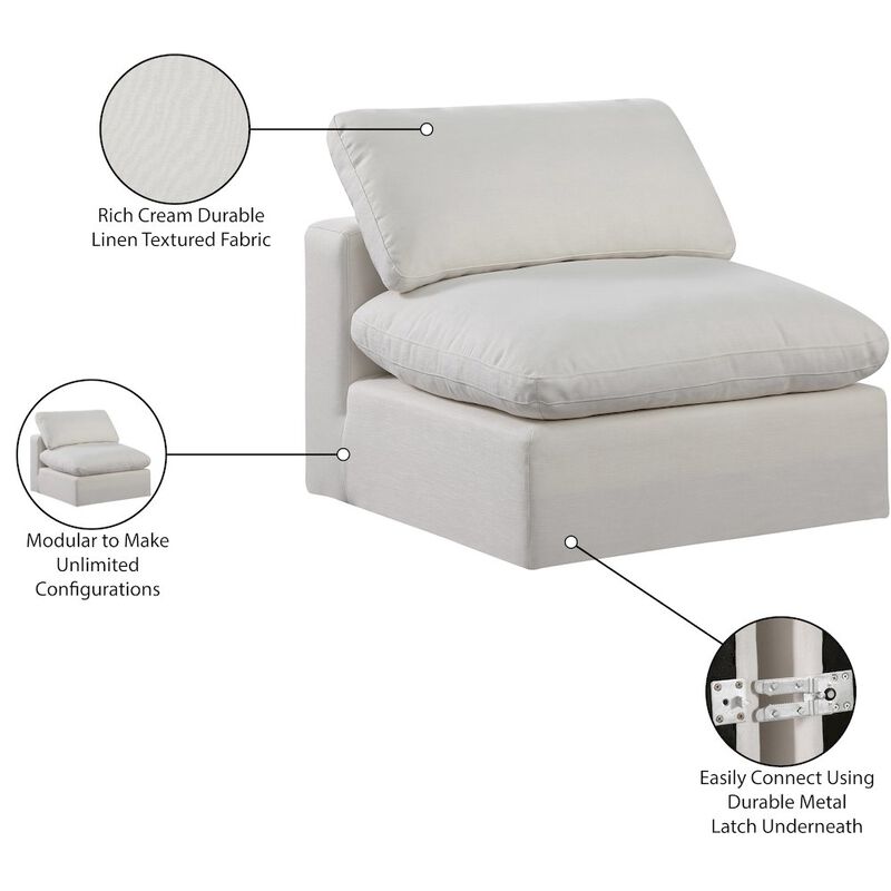 Meridian Furniture Comfy Cream Linen Textured Fabric Modular Armless Chair
