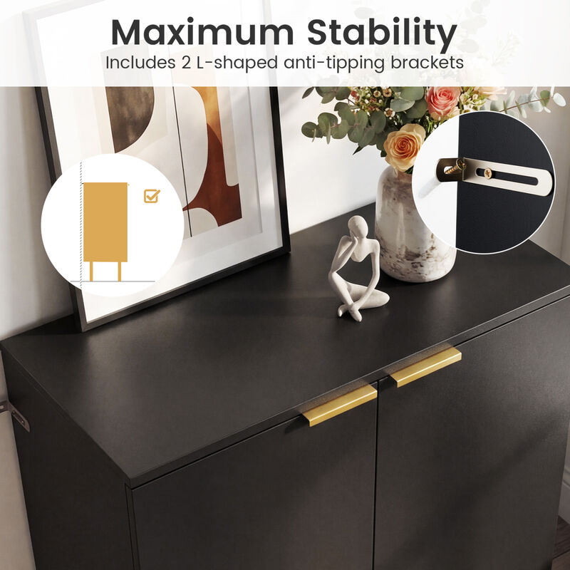 2 Piece Sideboard Cabinet Set with 2 Doors and Metal Legs for Living Room-Black image number 7
