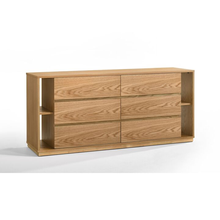 Noe Ruby Wide 6 Drawers Dresser, Natural Oak Brown Rubberwood