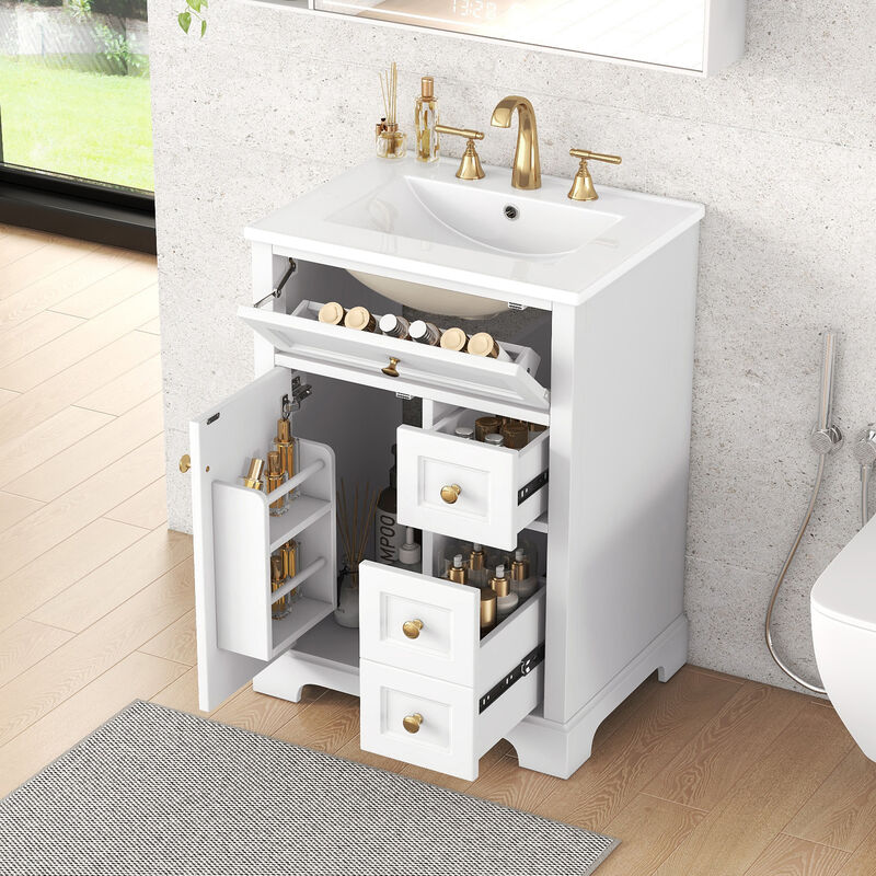 Merax Compact Bathroom Storage Vanity with Left Door Rack Cabinet & 2 Right Drawers image number 3