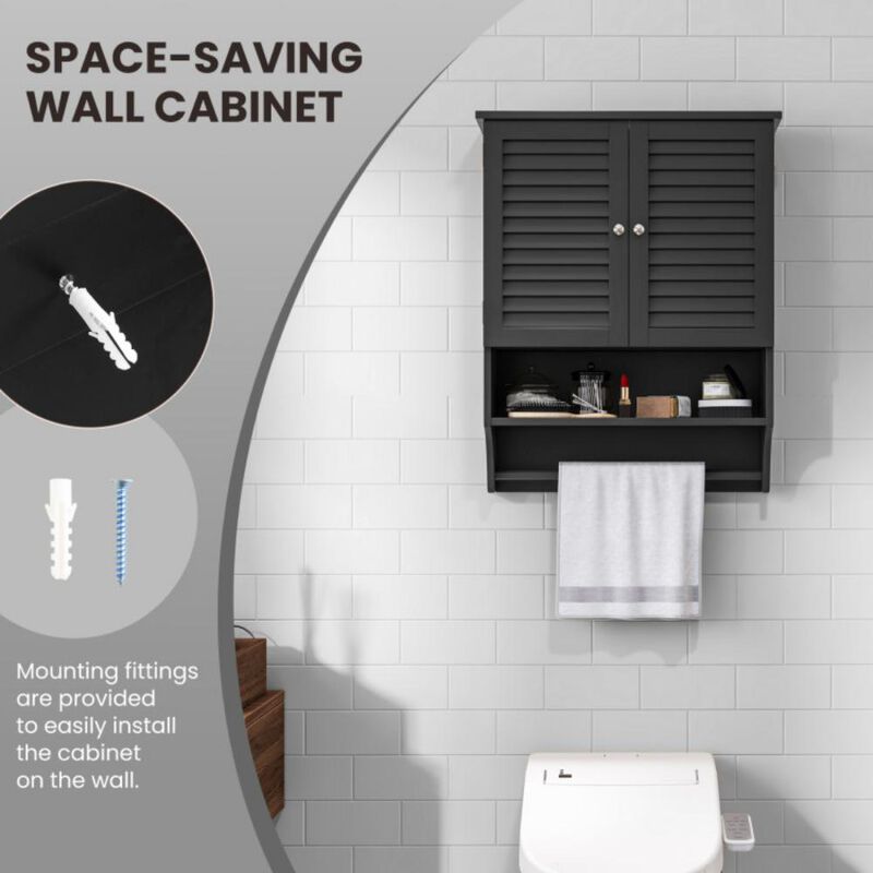 2-Doors Bathroom Wall-Mounted Medicine Cabinet with Towel Bar