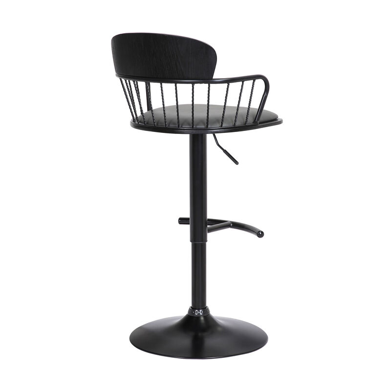 HomeRoots Faux Leather and Metal Adjustable-Height Bar Stool with Low Back image number 3