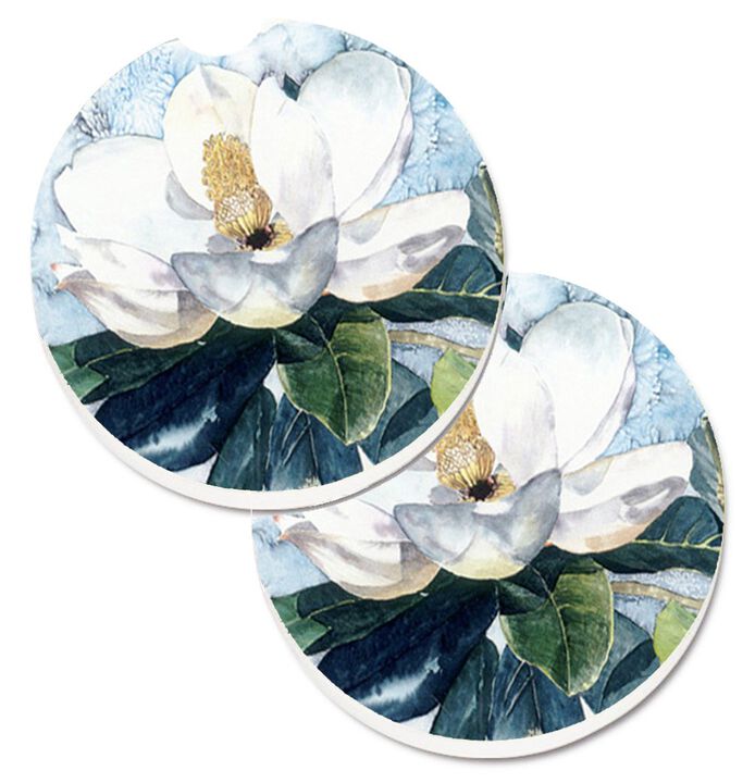 Caroline's Treasures Flower - Magnolia Set of 2 Cup Holder Car Coasters 8003CARC, 2.56, Multicolor