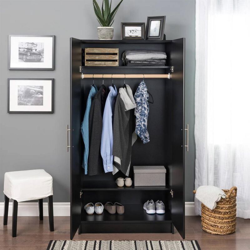 Hivvago Bedroom Armoire Wardrobe Cabinet with Hanging Rail in Black Wood Finish
