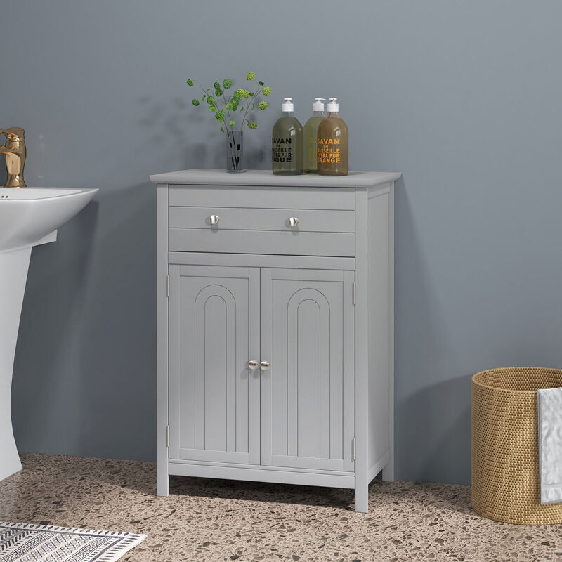Wooden Bathroom Floor Cabinet with Drawer and Adjustable Shelf