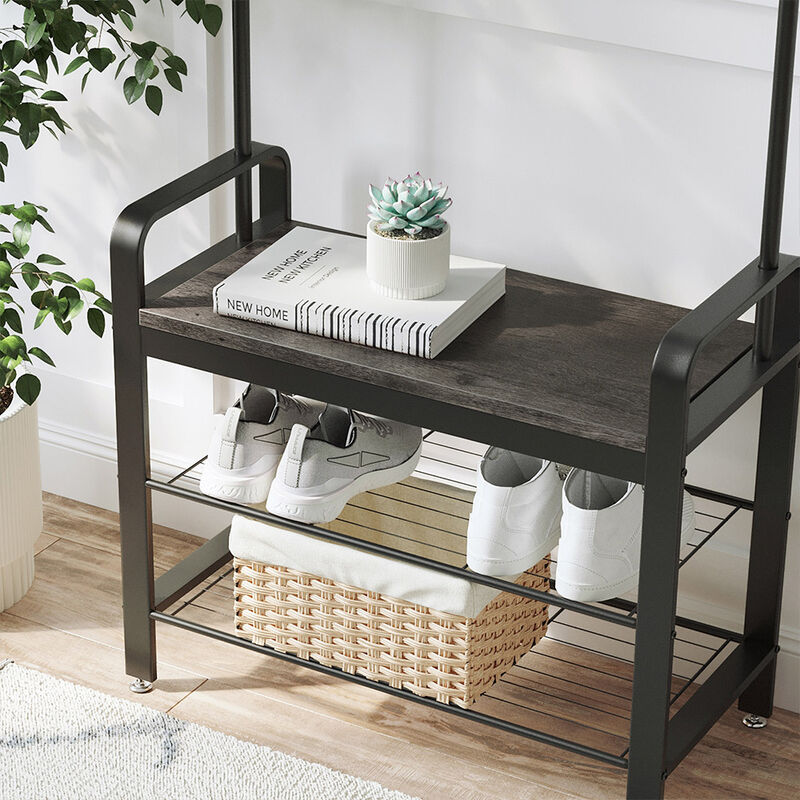 Coat Rack with Shoe Bench for Entryway Storage and Organization