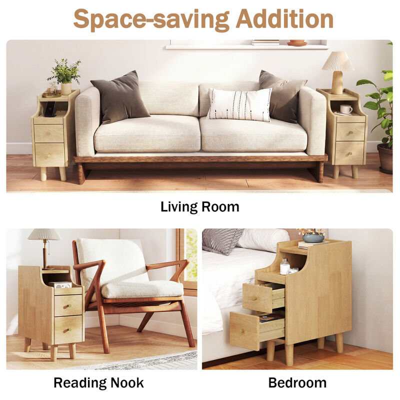Set of 2 Wooden Bedside Nightstands with Pull-Out Tray and 2 Storage Drawers image number 4