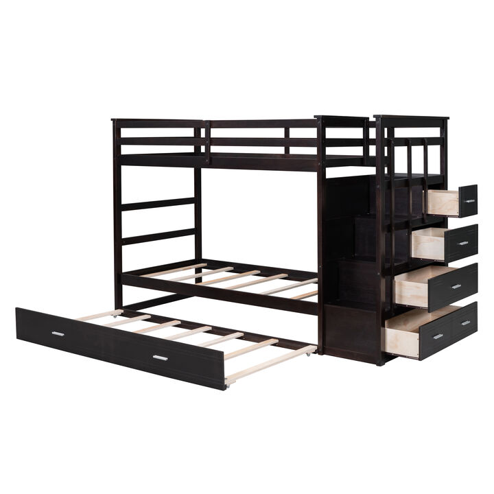 Merax Twin Over Twin Bunk Bed with Trundle and Staircase
