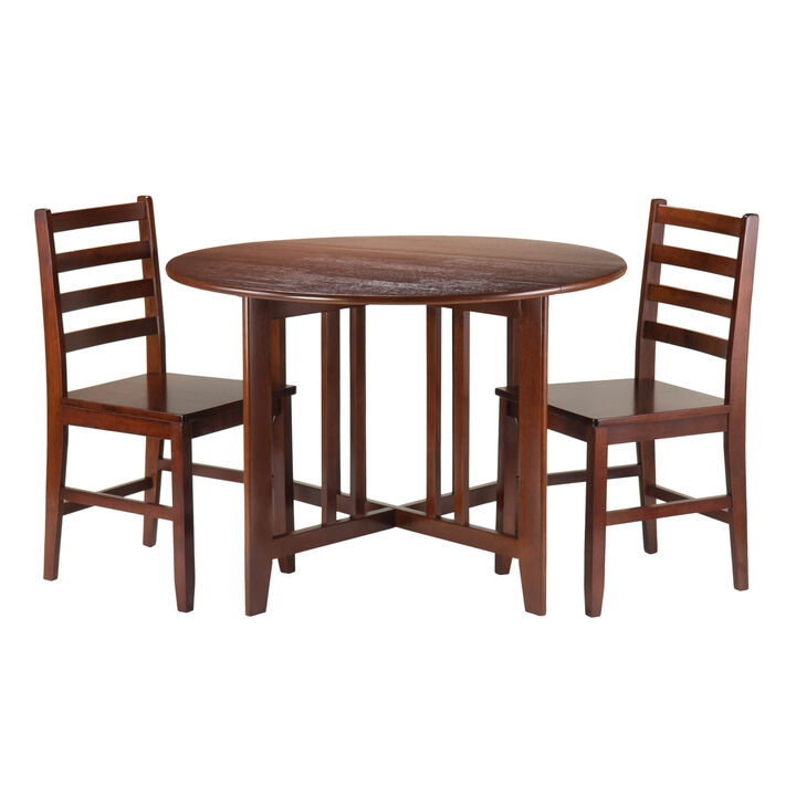 Winsome Alamo 3-Pc Round Drop Leaf Table with 2 Hamilton Ladder Back Chairs