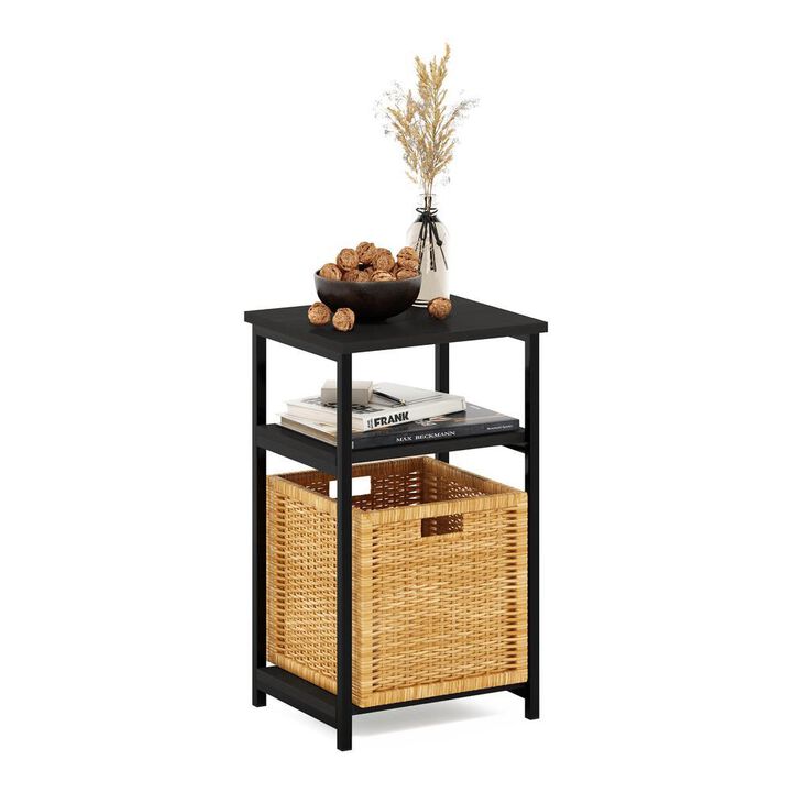 Furinno Just 3-Tier Industrial Metal Frame End Table with Storage Shelves, 1-Pack, Espresso