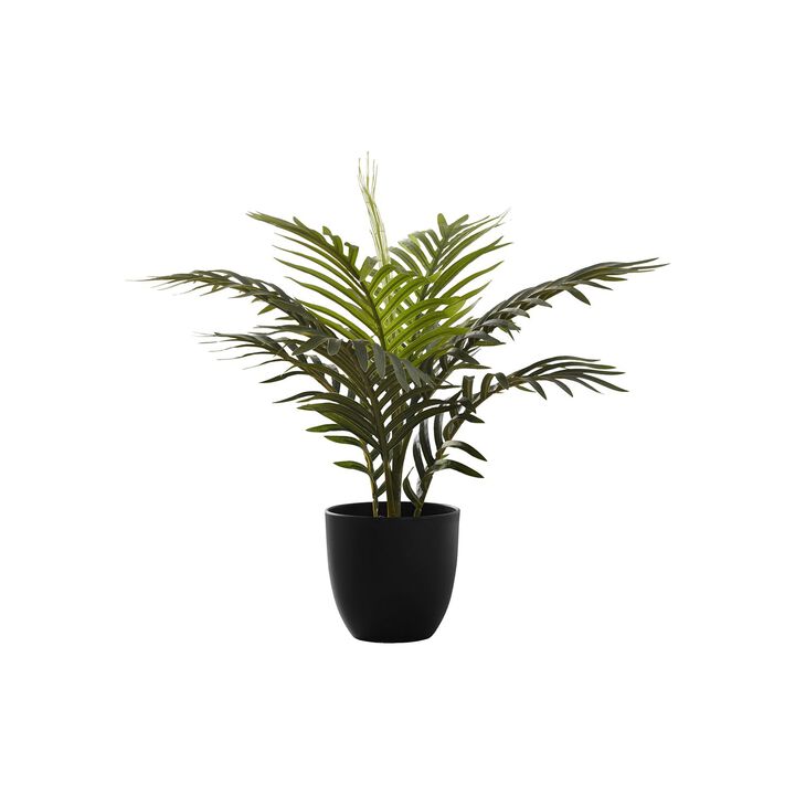 Monarch Specialties I 9501 - Artificial Plant, 20" Tall, Palm, Indoor, Faux, Fake, Table, Greenery, Potted, Real Touch, Decorative, Green Leaves, Black Pot