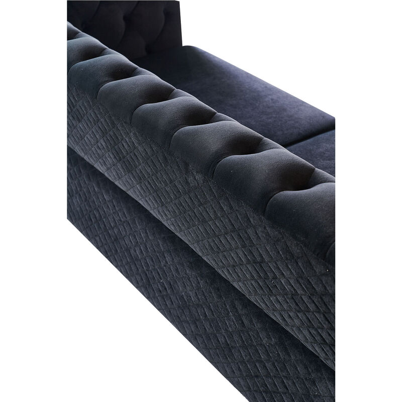 Modern Tufted Velvet Sofa For Living Room Black Color image number 5
