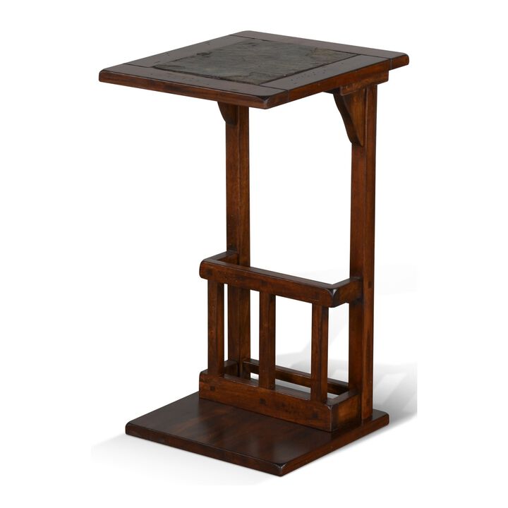 Jenne Sofa Side Table with Magazine Rack, 13 Inch Top, Dark Brown Wood
