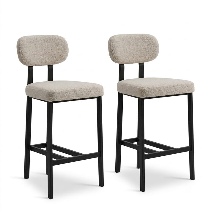 Envelor Counter Height Upholstered Chenille Bar Stool with Metal Legs, Set of 2