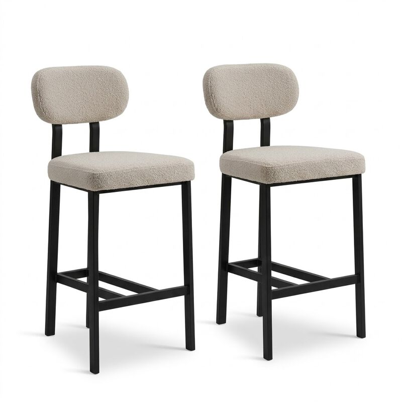 Envelor Counter Height Upholstered Chenille Bar Stool with Metal Legs, Set of 2 image number 0