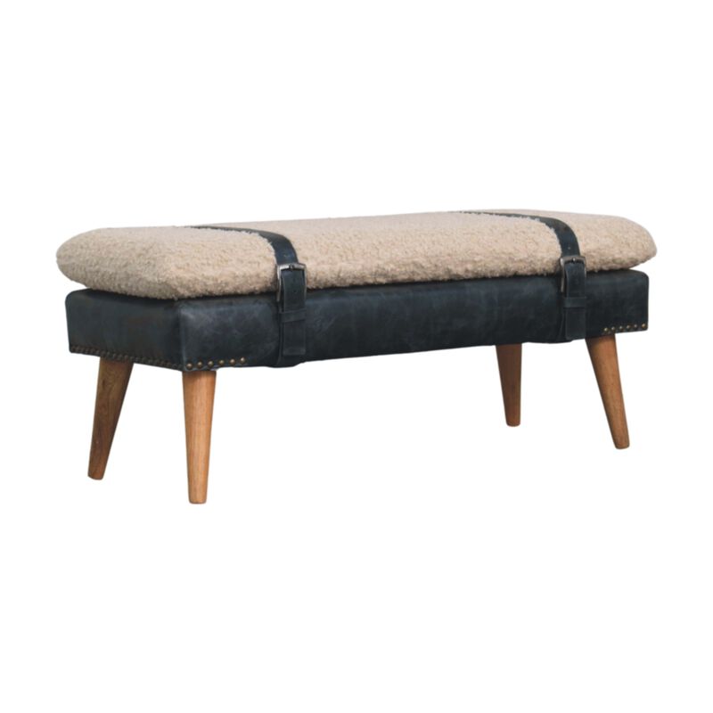 Artisan Furniture Solid Wood Boucle x Black Leather Bench