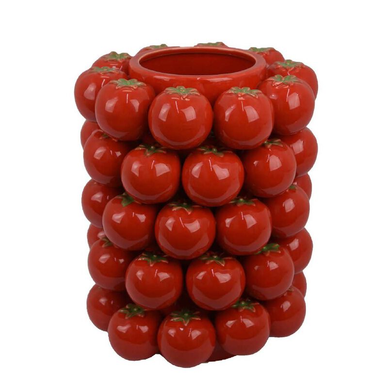 Nyssa Decorative Ceramic Tomato Vase, Green Red Glazed, 12 Inch
