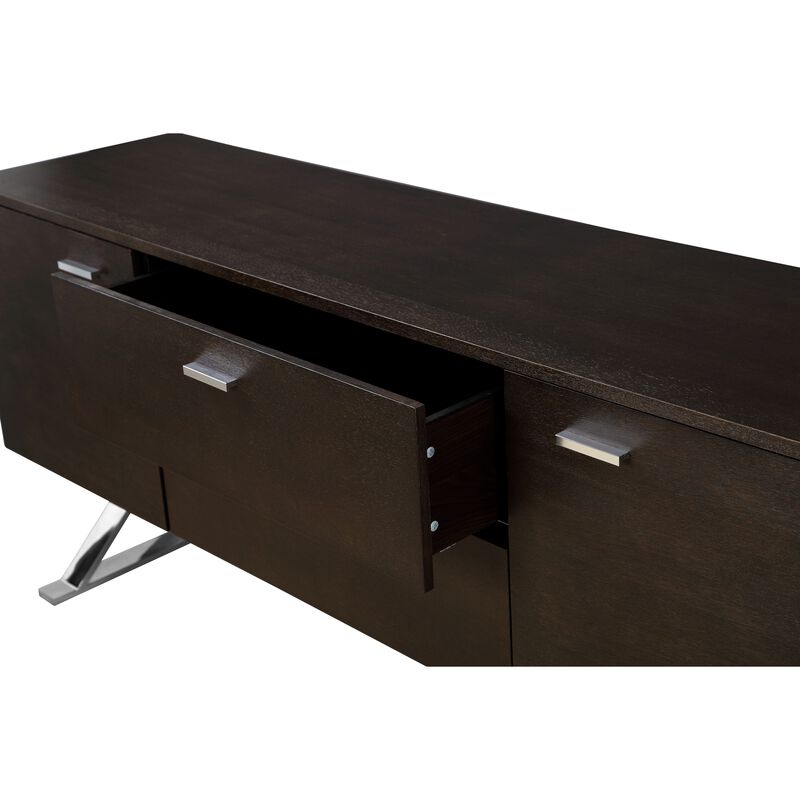 Rix Sideboard Buffet Console, 2 Door, X Chrome Legs, Brown 69 Inch - Benzara