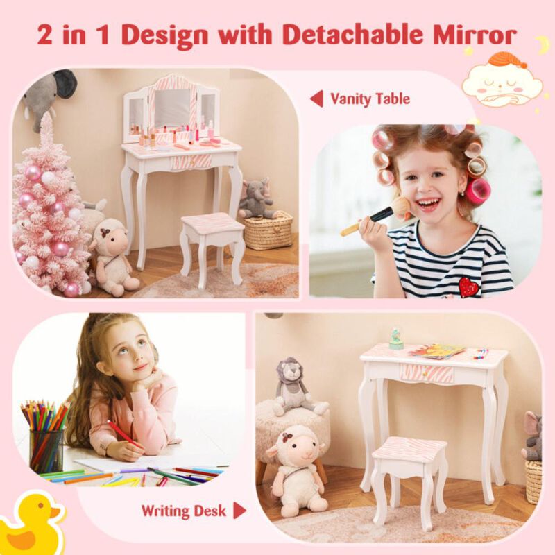 Hivvago Kids Vanity Set with Drawer and 3 Makeup Accessories
