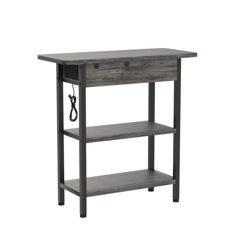 LIDYUK End Table with Charging Station, Set of 2 Flip Top Narrow Side Table for Small Spaces, Nightstands Set of 2 for Bedroom,