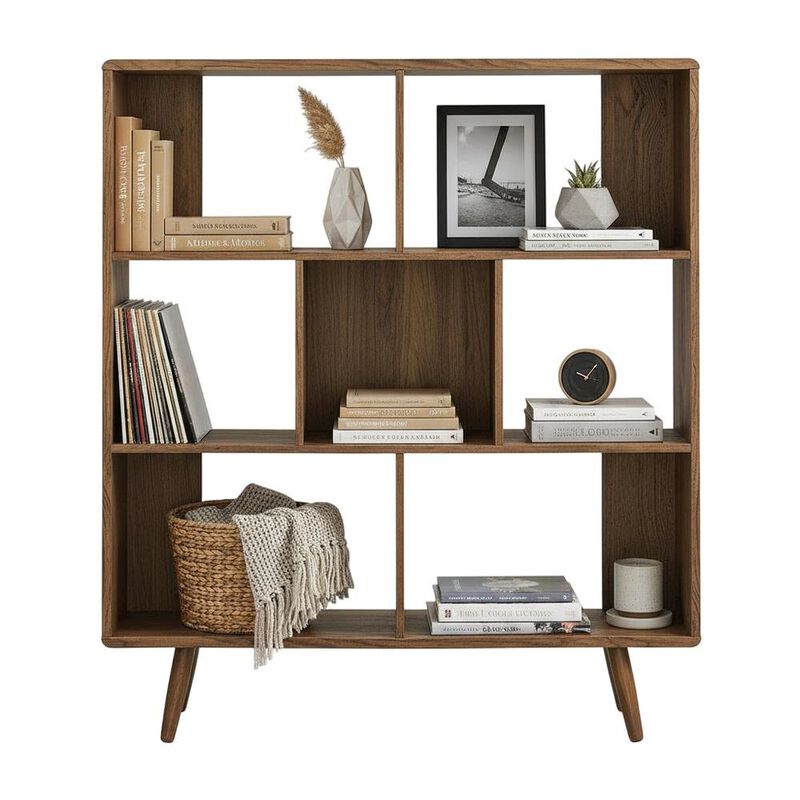 Wood Grain Bookcase with 7 Shelves for Living Room Storage image number 1