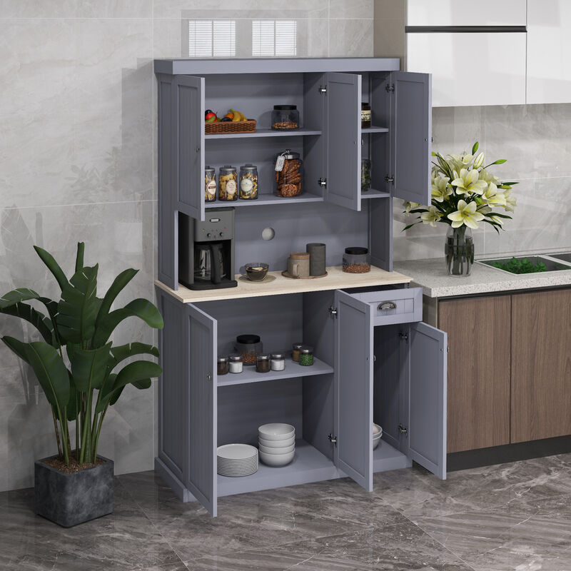 71" Modern Freestanding Kitchen Pantry Cabinet with Adjustable Shelves & Drawer