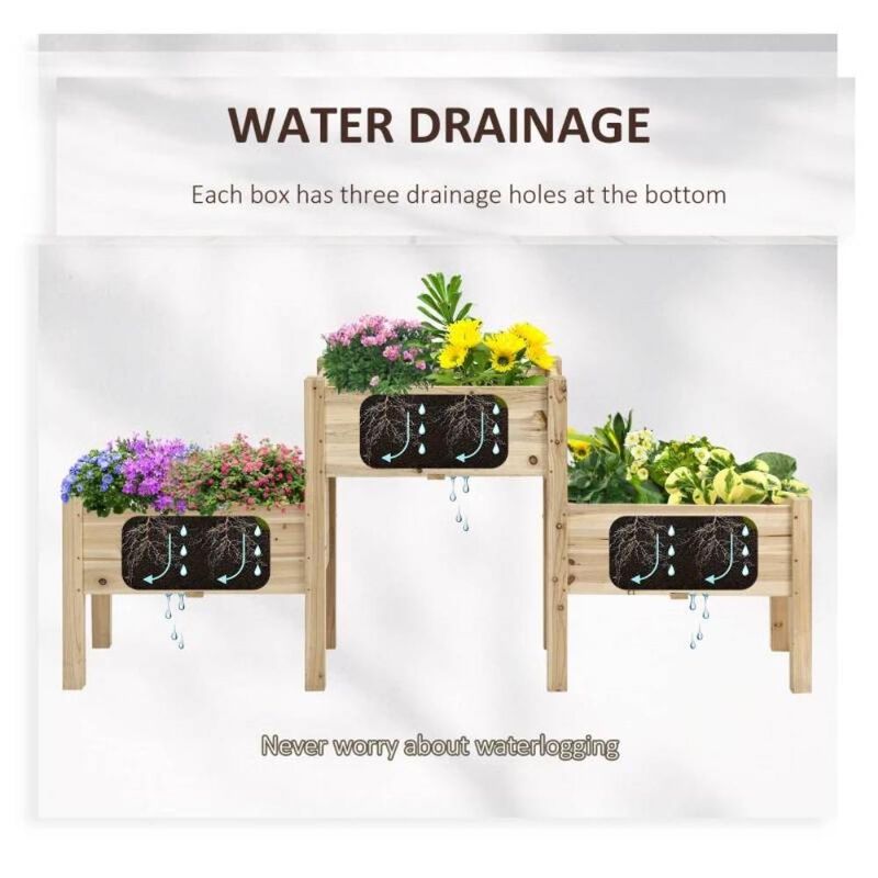 Hivvago FarmHouse 3 Wooden Elevated Planter Raised Garden Beds