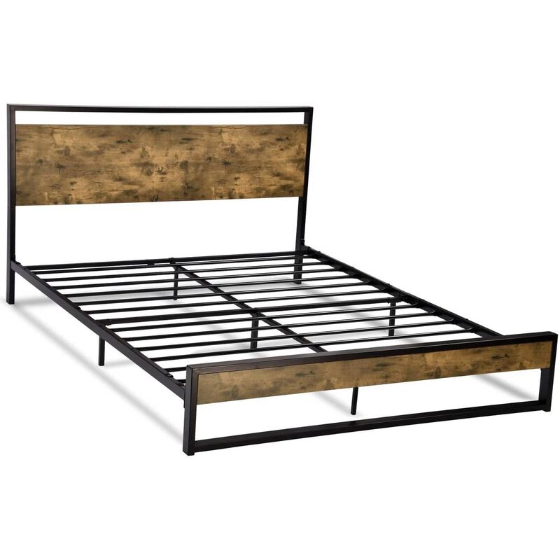 Hivvago Queen Modern Farmhouse Platform Bed Frame with Wood Panel Headboard Footboard