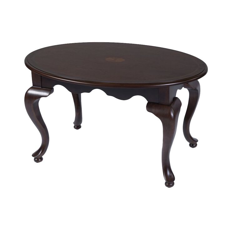 Butler Specialty Mareo 38 in. W Oval Wood Traditional Queen Anne Coffee Table, Cherry