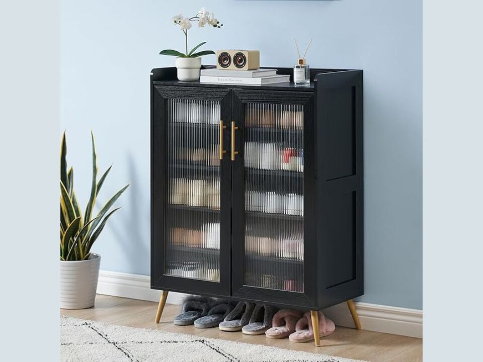 Entryway Shoe Storage Cabinet 5 Tier Adjustable Shelves Black