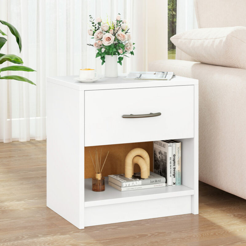 Bedside Table Nightstand with Drawer and Open Storage Shelf