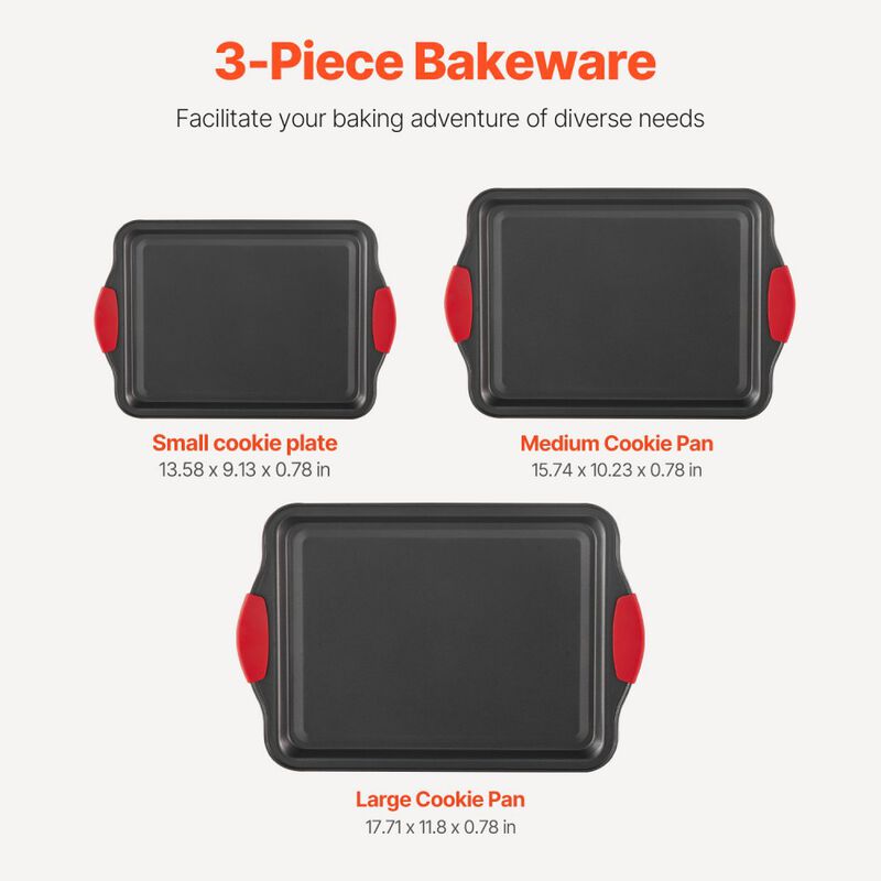 3-Piece Nonstick Carbon Steel Baking Pan Set with Heat-Resistant Silicone Handles