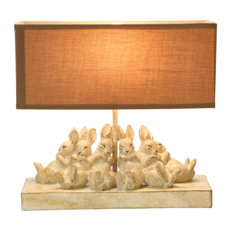 Resin Rabbit Table Lamp with Rectangle Linen Shade, Bronze Finish image number 5