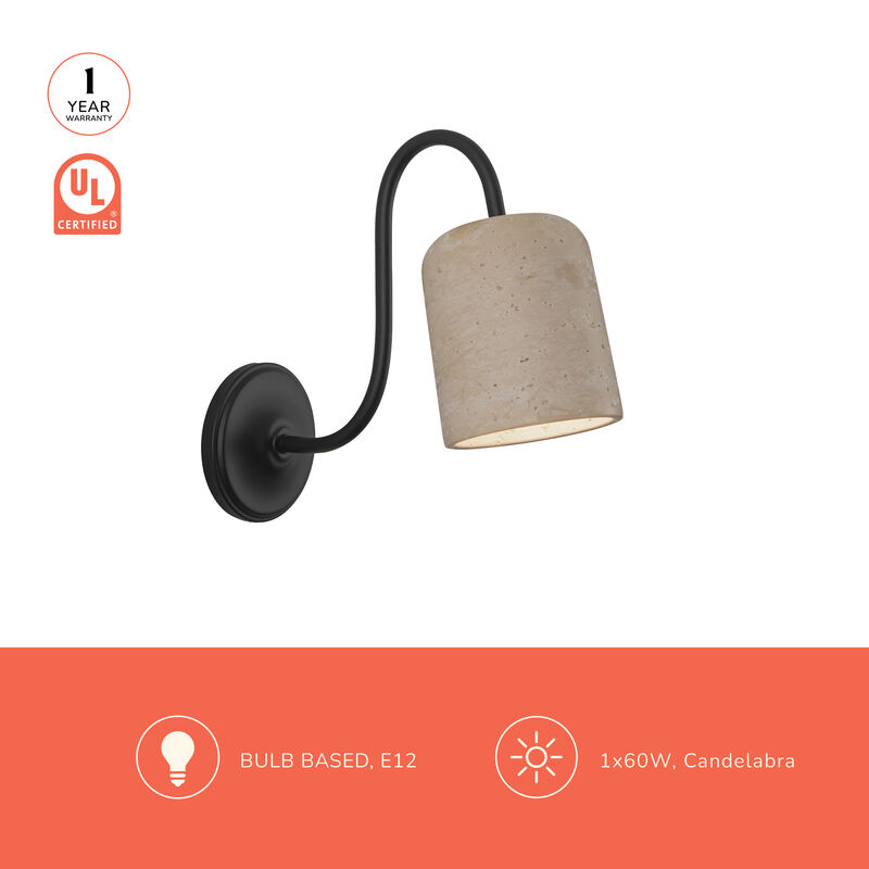 Bromley 5-in Damp-Rated Wall/Vanity Light with Natural Travertine Shade image number 8
