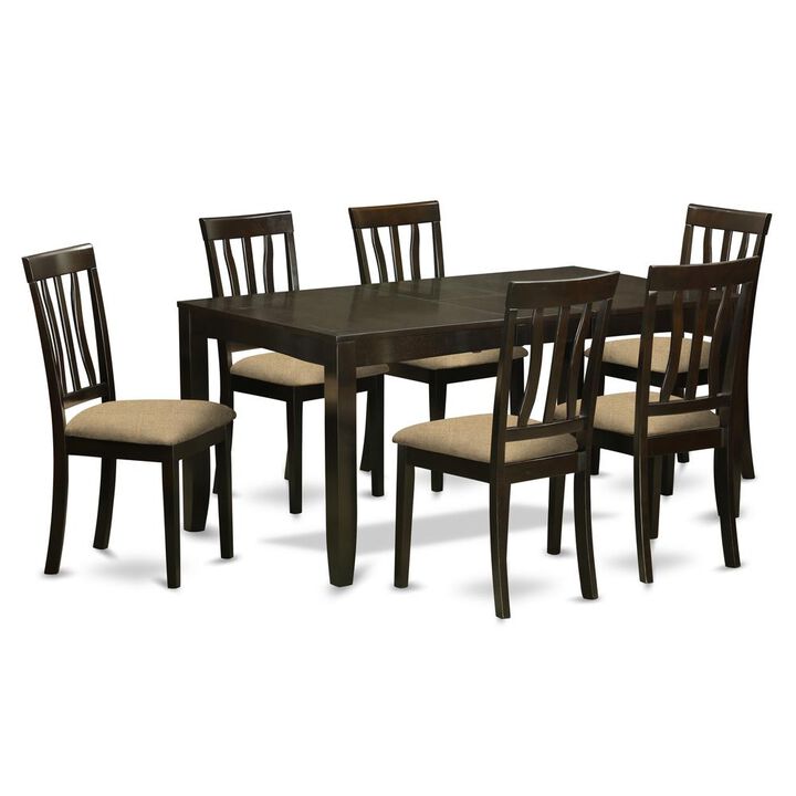 East West Furniture LYAN7-CAP-C 7 Pc formal Dining room set-Kitchen Tables with Leaf 6 Dining Chairs