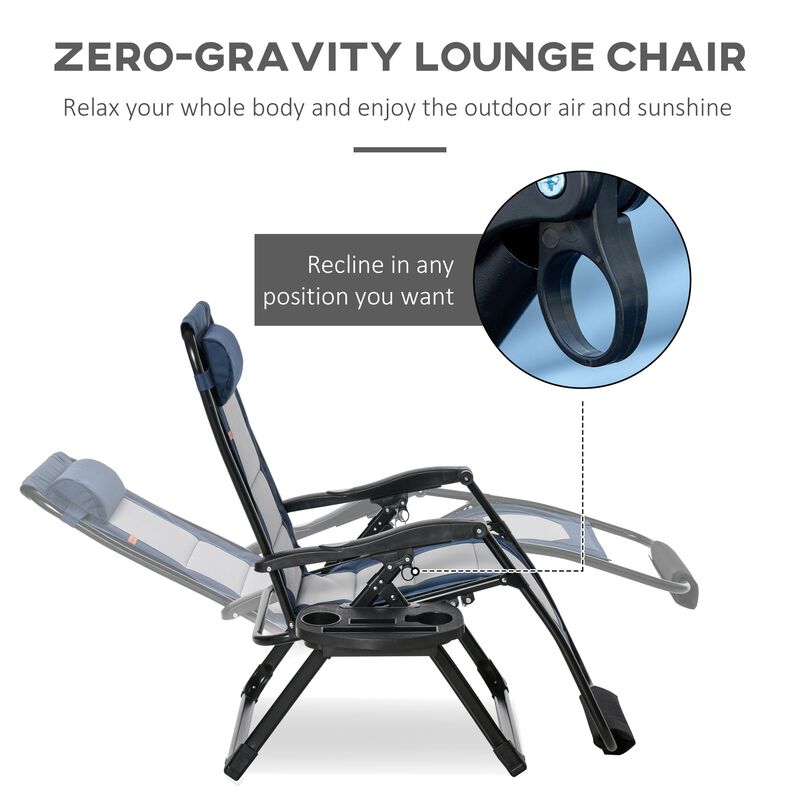 Blue Outdoor Relaxer: Zero Gravity Recliner with Cup Holder
