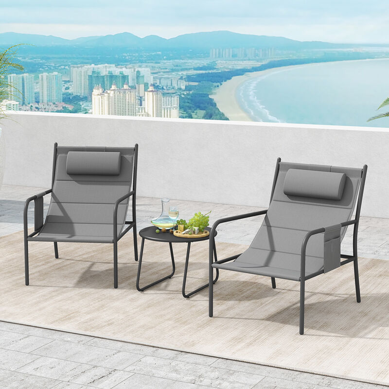 3-Piece Outdoor Bistro Set &ndash; Patio Metal Chairs and Coffee Table Set for Outdoor Dining