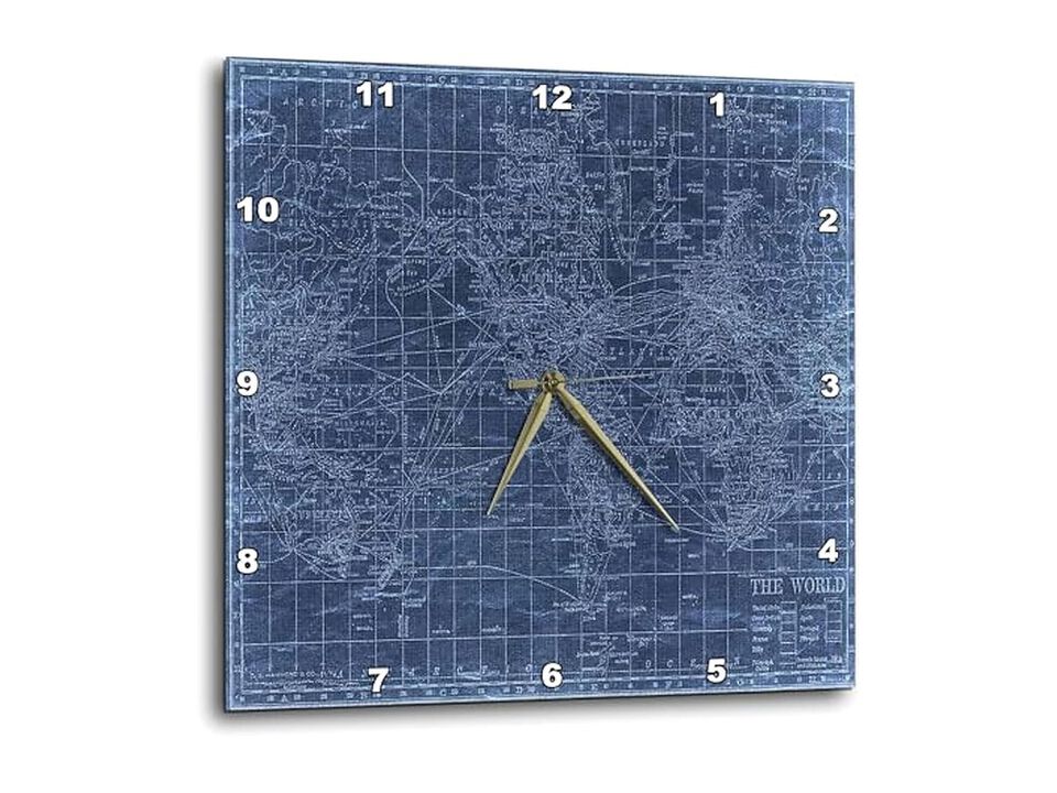Antique Map World Blue Wall Clock 10 Inch Home Decor