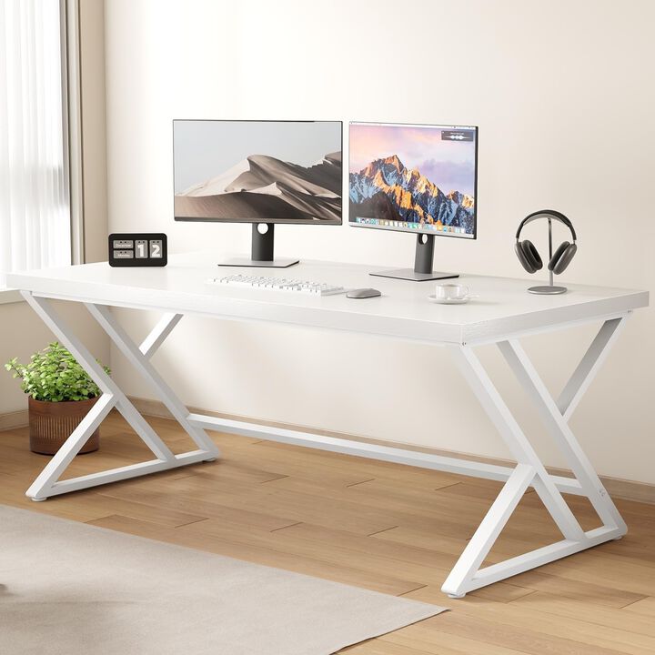 Top True Wood Computer Desk, Modern Writing Desk with Metal Legs for Home Office