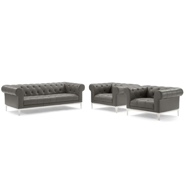Idyll Tufted Upholstered Leather 3 Piece Set Gray