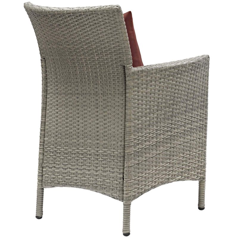 Modway Conduit Wicker Rattan Outdoor Patio Dining Arm Chair with Cushion in Light Gray Currant