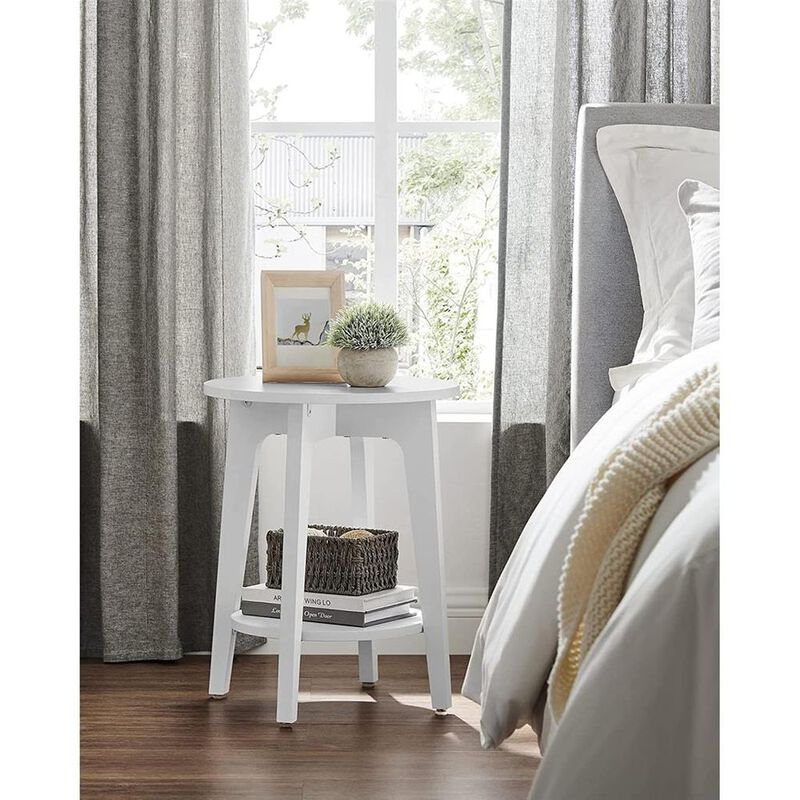 Minimalist Round End Table – Small Table with Lower Shelf for Sofa Side or Bedside Storage Needs