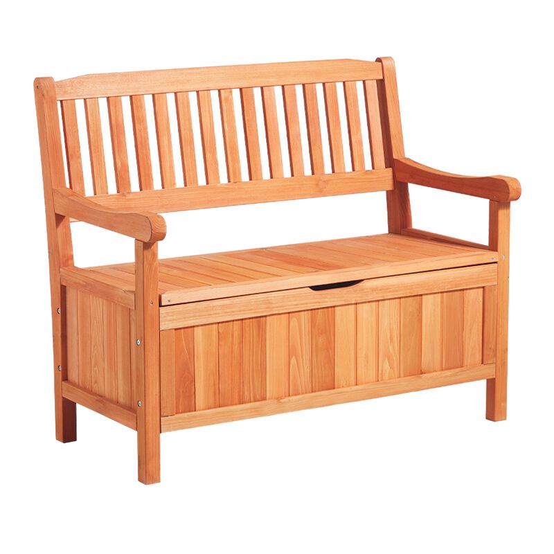 Outdoor Storage Bench, 2-Person Wooden Deck Box with Side Handles, Weatherproof image number 8
