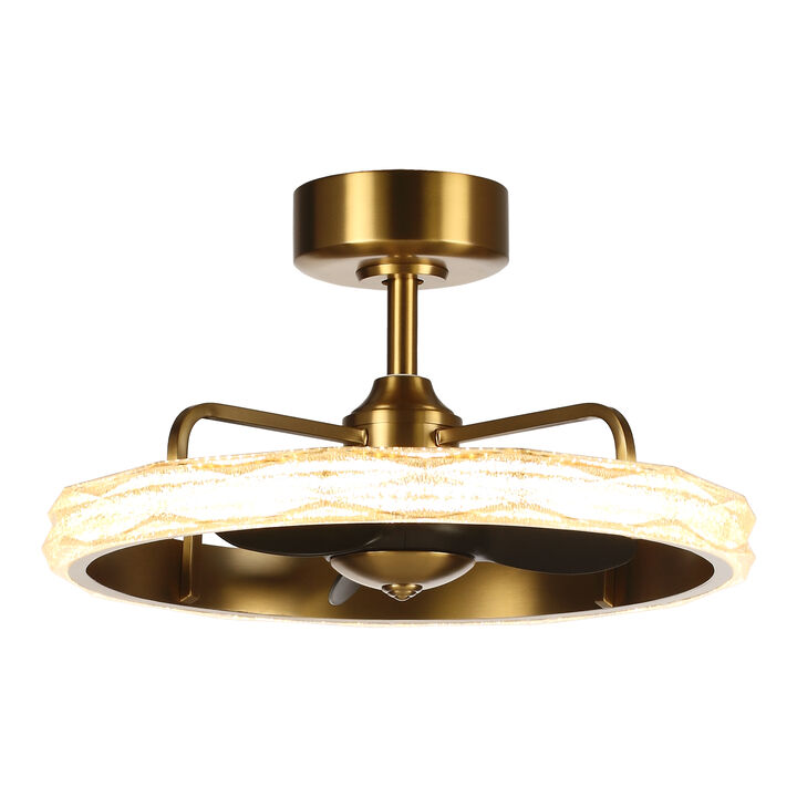 24" Modern Antique Brass Wheel Caged Acrylic Reversible Dimmable Ceiling Fan with Light and Remote for Bedroom, Living Room or Dining Room