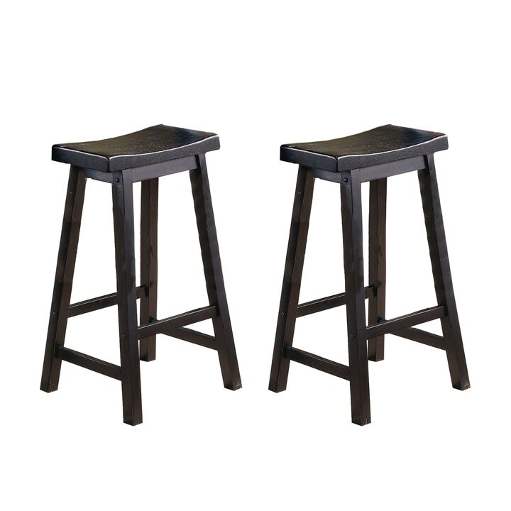 Black Finish 29-inch Bar Height Stools Set of 2pc Saddle Seat Solid Wood Casual Dining Home Furniture